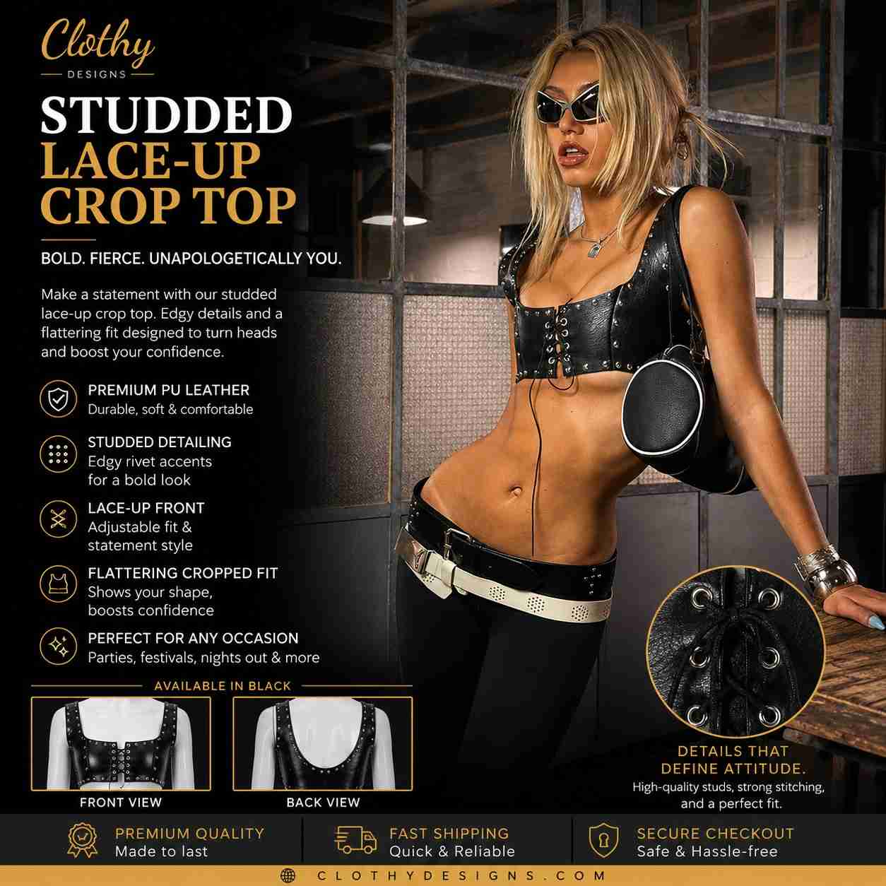 Women's PU Leather Lace-Up Crop Top – Sleeveless Sexy Rave, Festival & Streetwear Tank